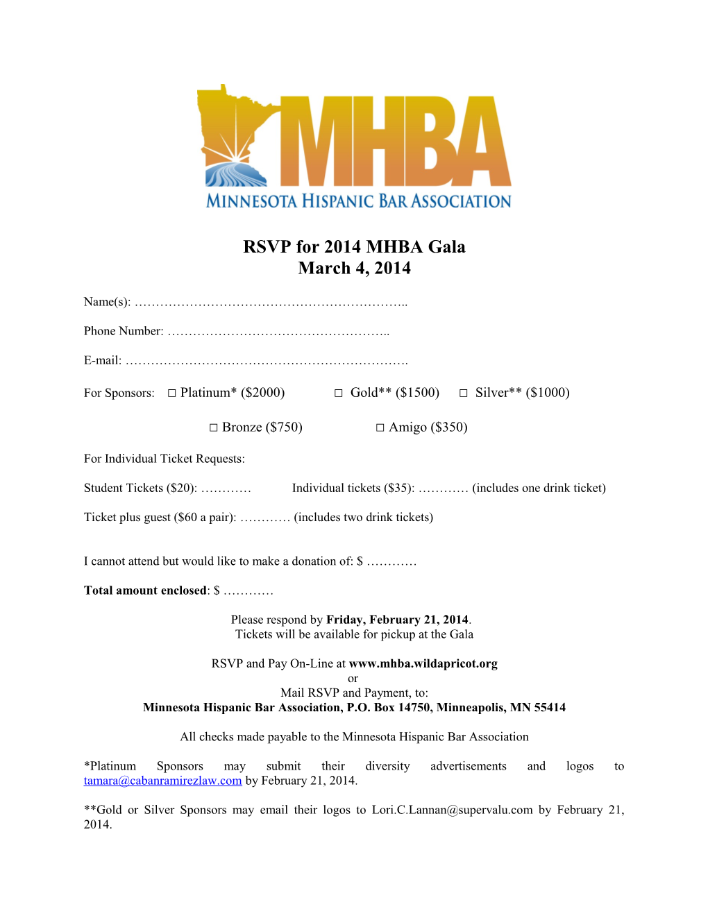 RSVP for 2014 MHBA Gala