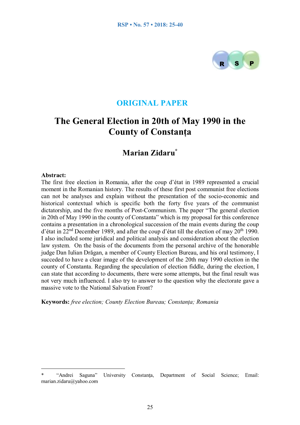 The General Election in 20Th of May 1990 in the County of Constanța