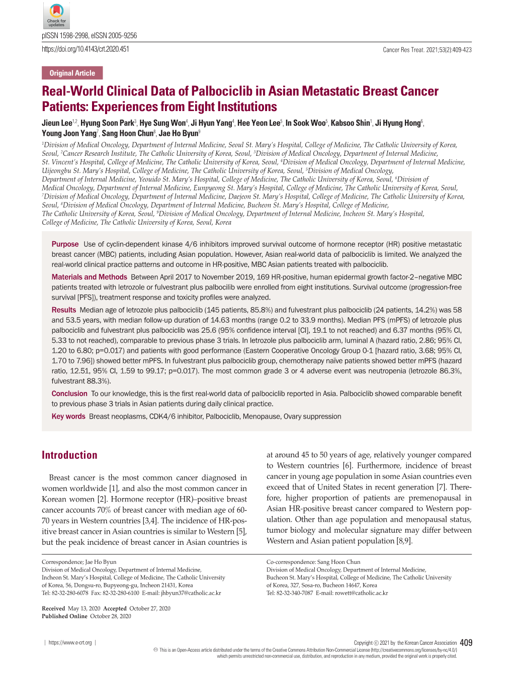 Real-World Clinical Data of Palbociclib in Asian Metastatic