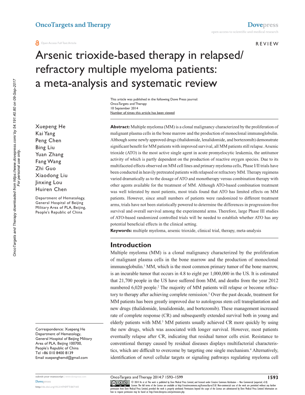 Refractory Multiple Myeloma Patients: a Meta-Analysis and Systematic Review