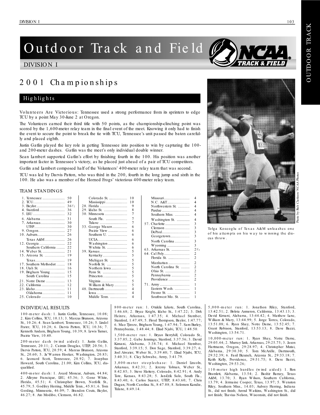 Outdoor Track and Field DIVISION I