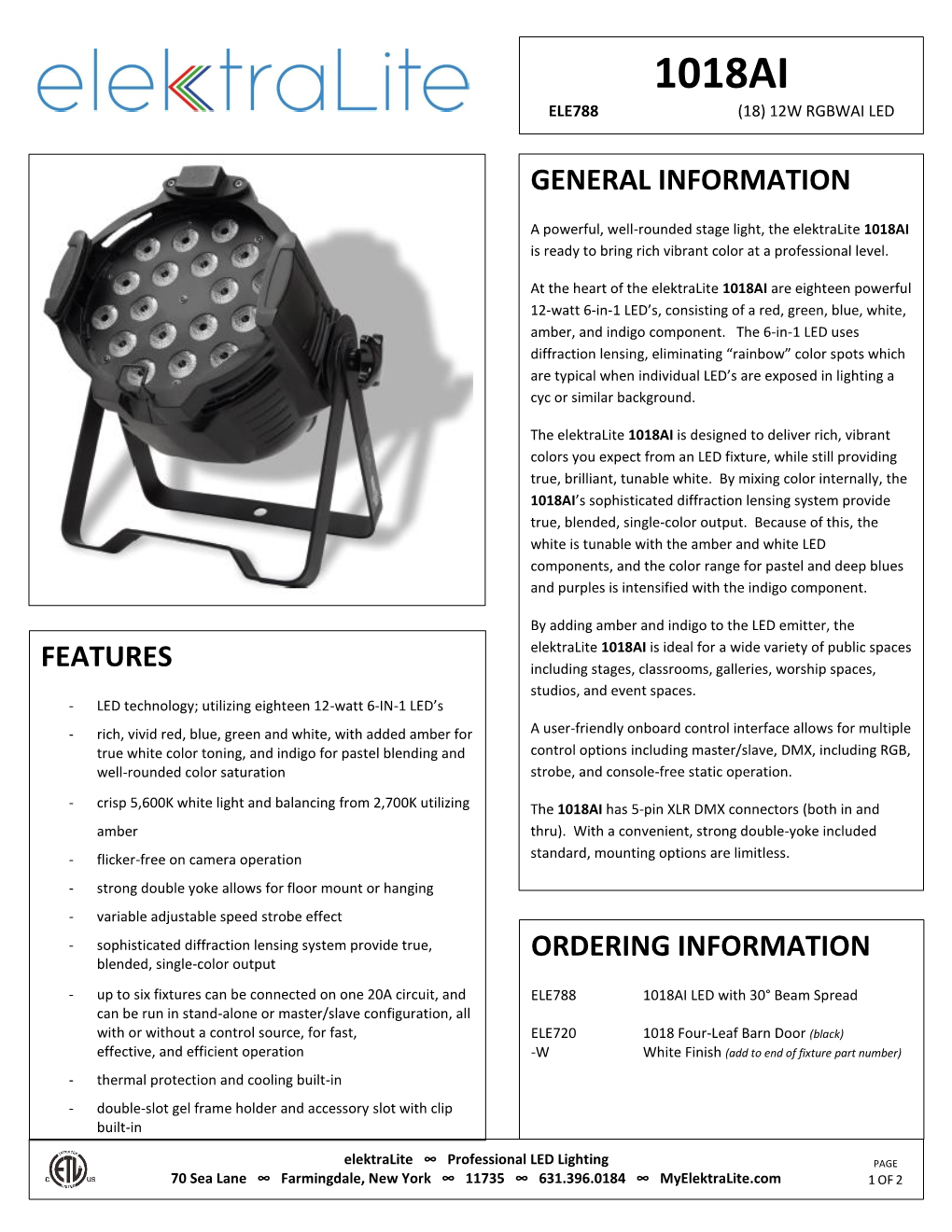 1018Ai Ele788 (18) 12W Rgbwai Led