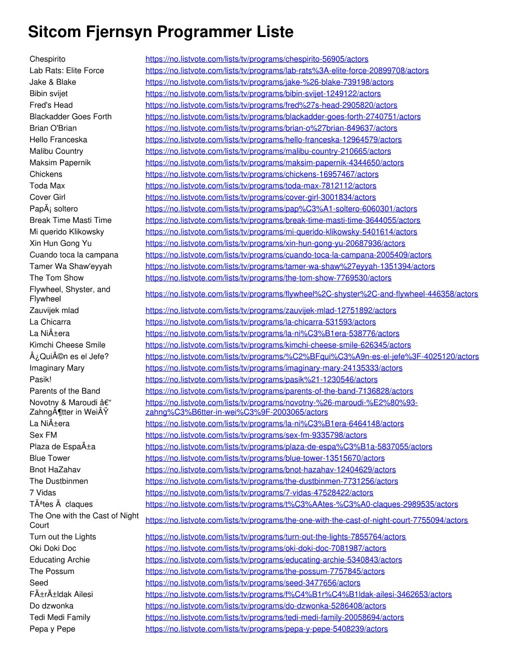 Sitcom Fjernsyn Programmer Liste : Stem Pã¥ Dine