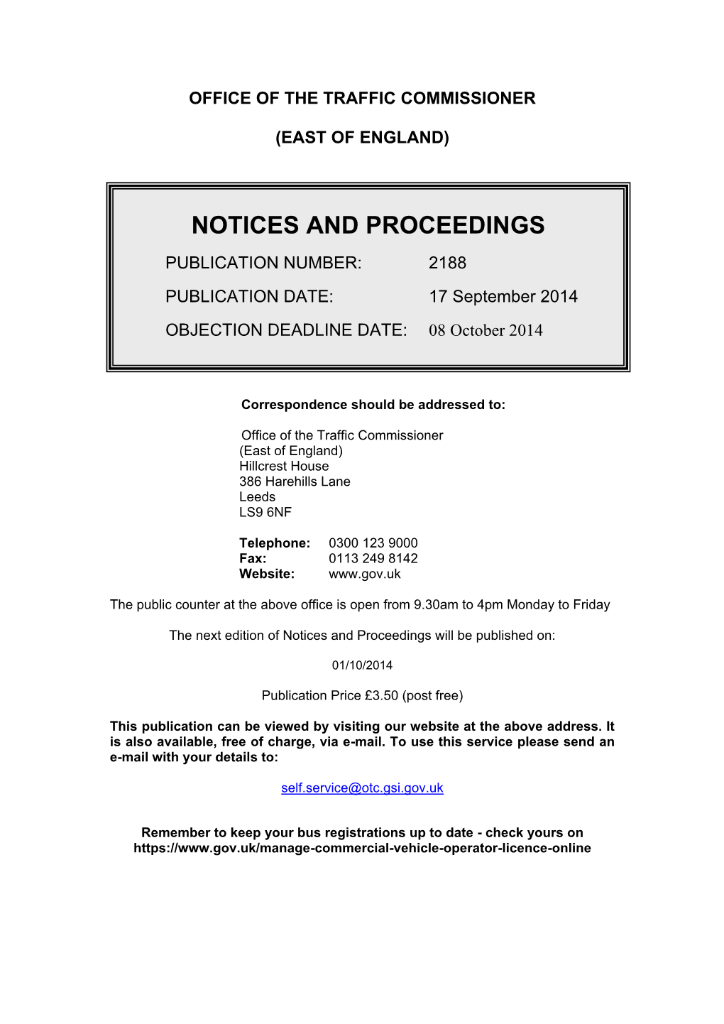 Notices and Proceedings 17 September 2014