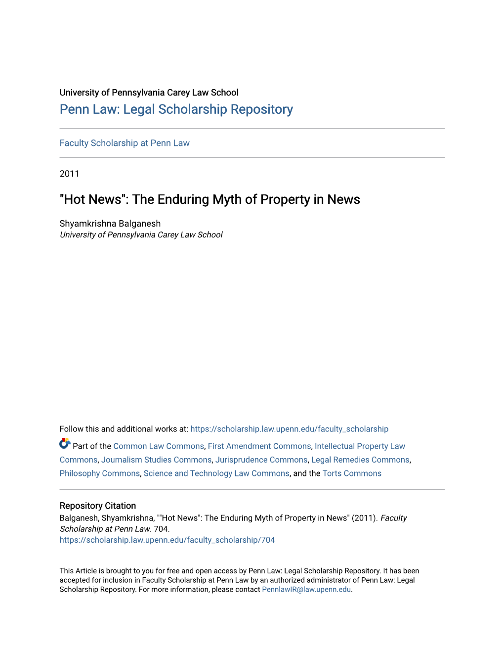 Hot News": the Enduring Myth of Property in News