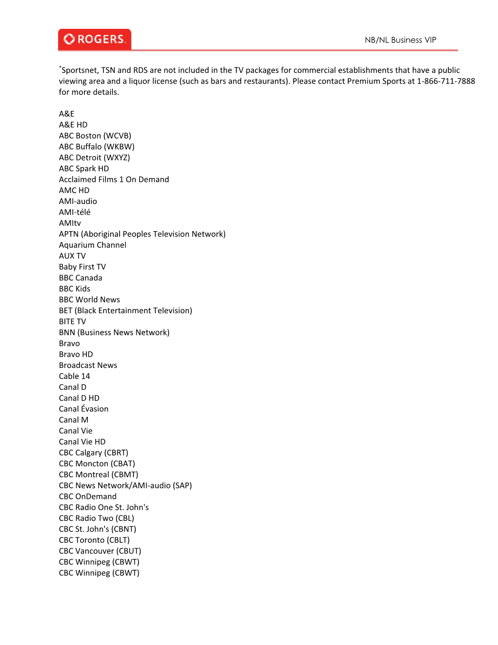 Sportsnet, TSN and RDS Are Not Included in the TV