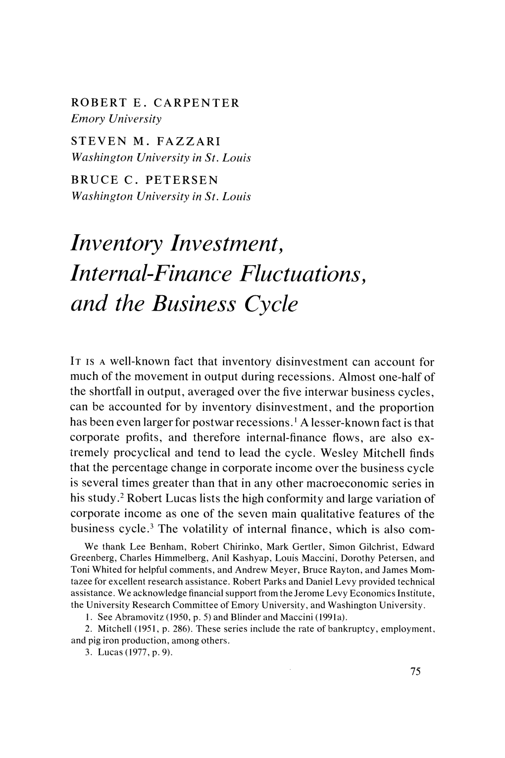 Inventory Investment, Internal-Finance Fluctuations, and the Business Cycle