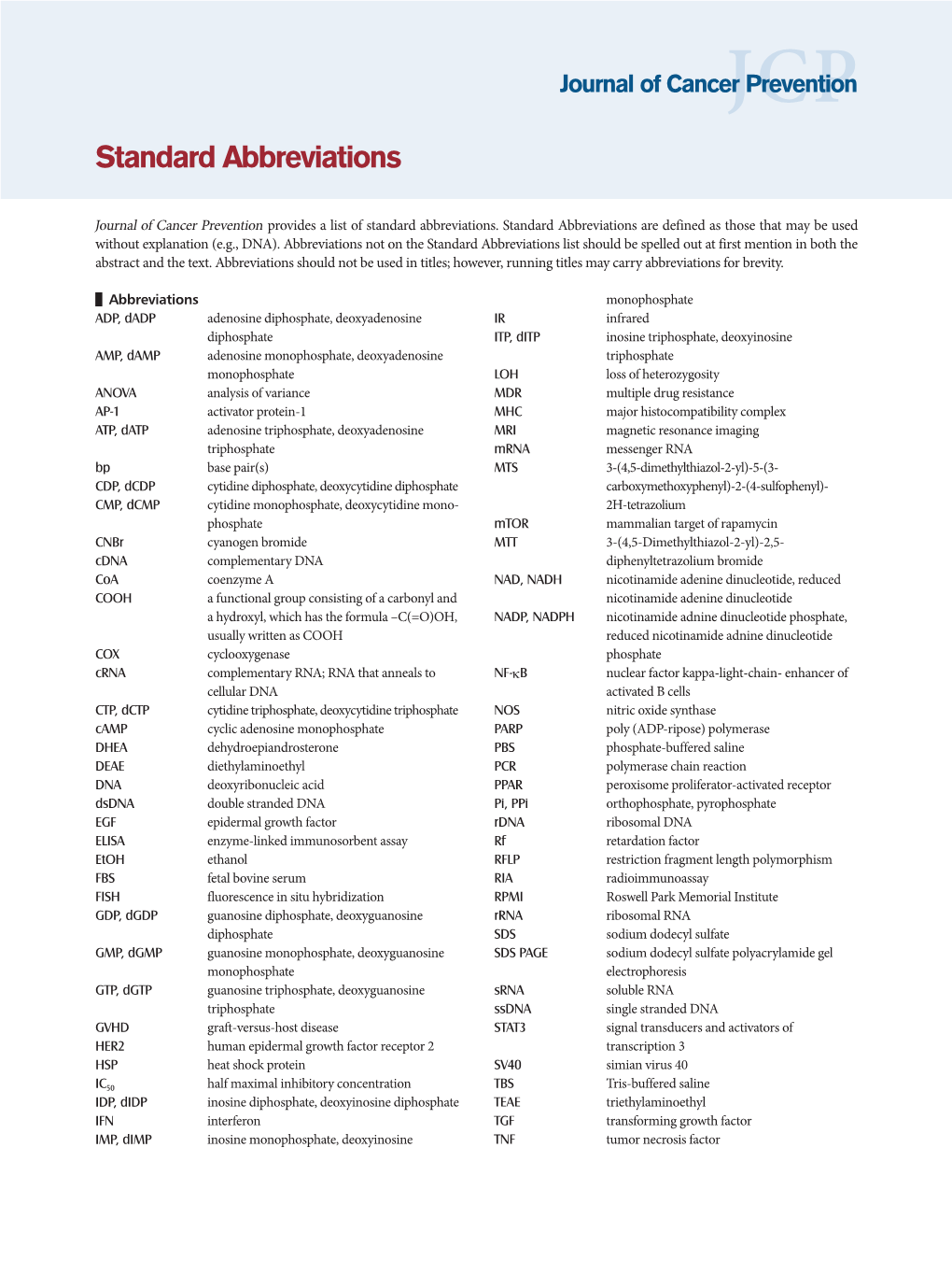 Standard Abbreviations