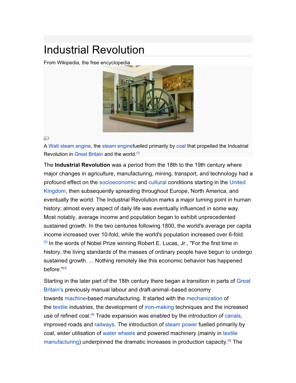 Industrial Revolution from Wikipedia, the Free Encyclopedia