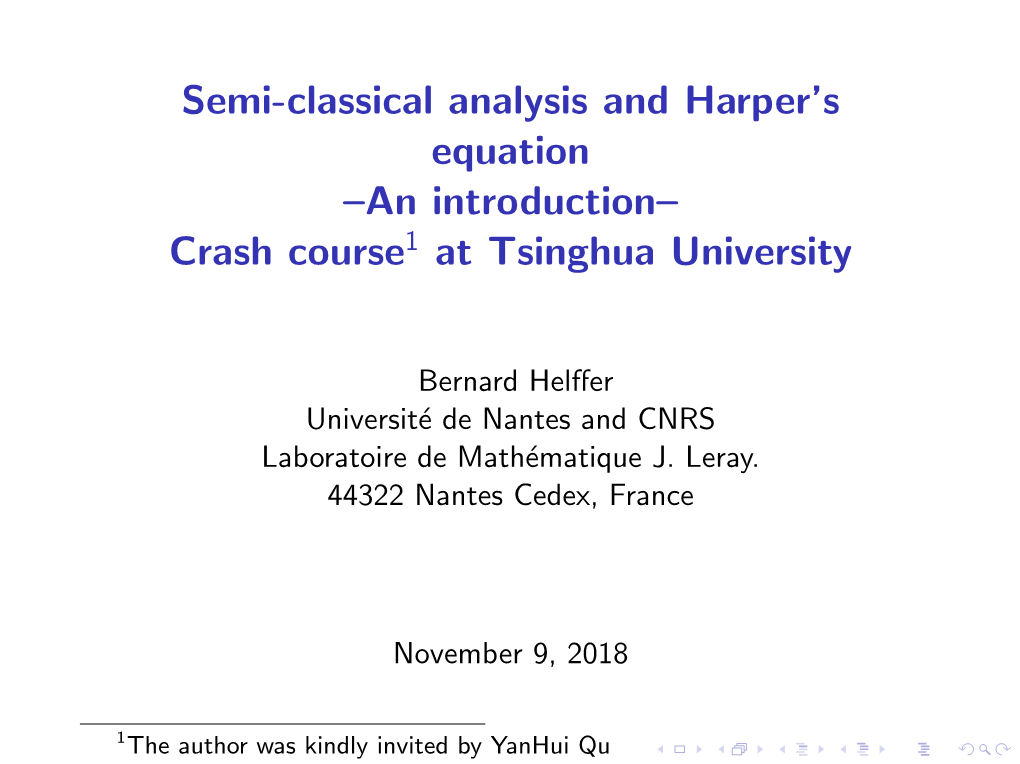 Semi-Classical Analysis and Harper's Equation –An Introduction