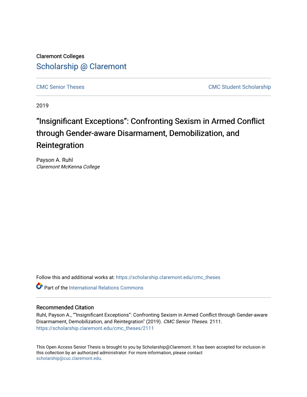 Confronting Sexism in Armed Conflict Through Gender-Aware Disarmament, Demobilization, and Reintegration