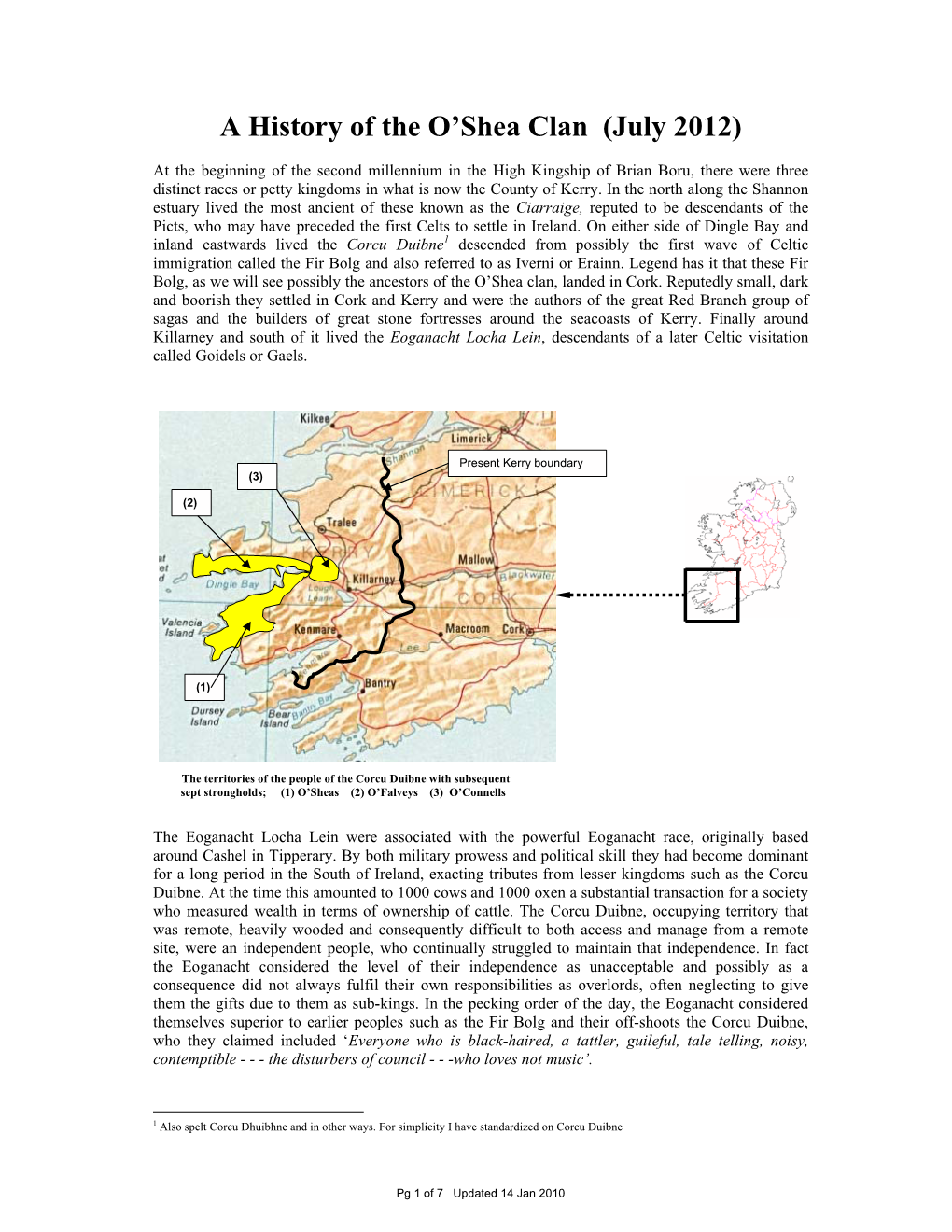 A History of the O'shea Clan (July 2012)