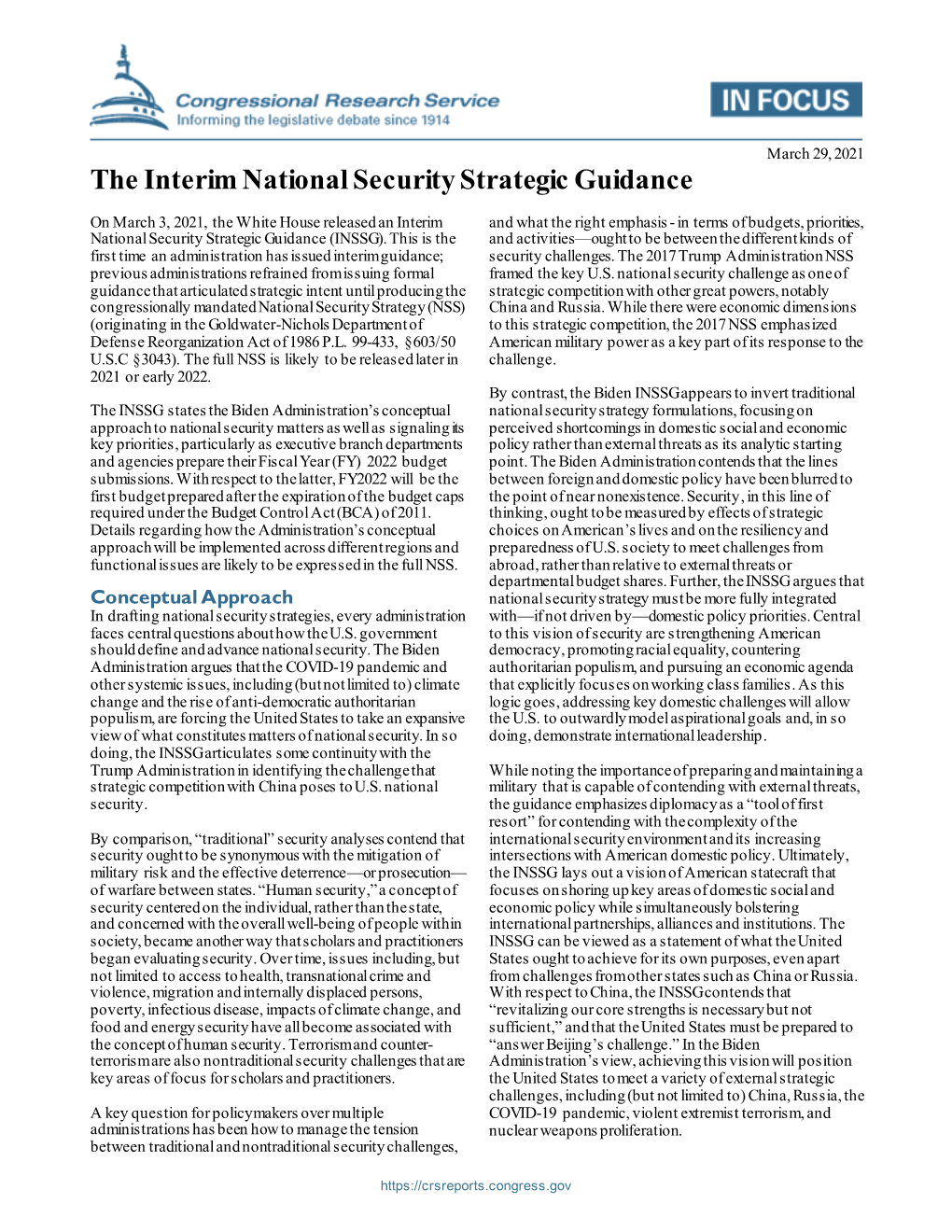 The Interim National Security Strategic Guidance