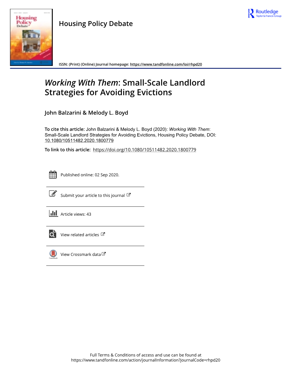 Working with Them: Small-Scale Landlord Strategies for Avoiding Evictions