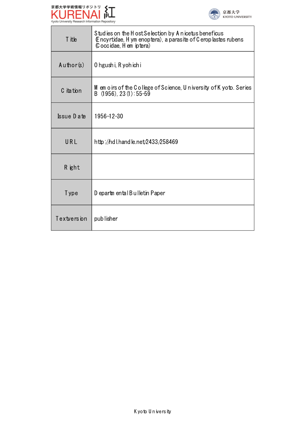 Title Studies on the Host Selection by Anicetus Beneficus (Encyrtidae