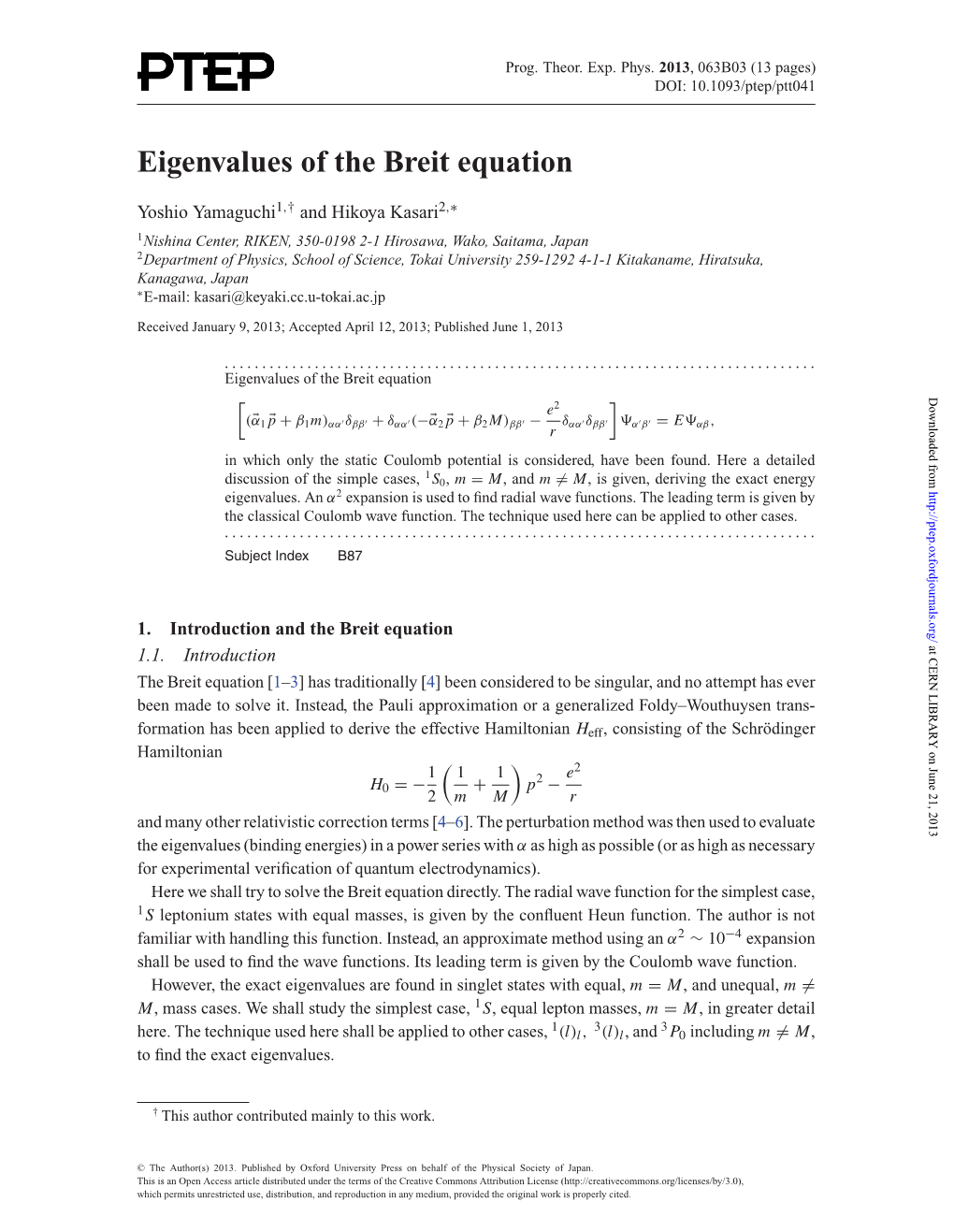 Eigenvalues of the Breit Equation