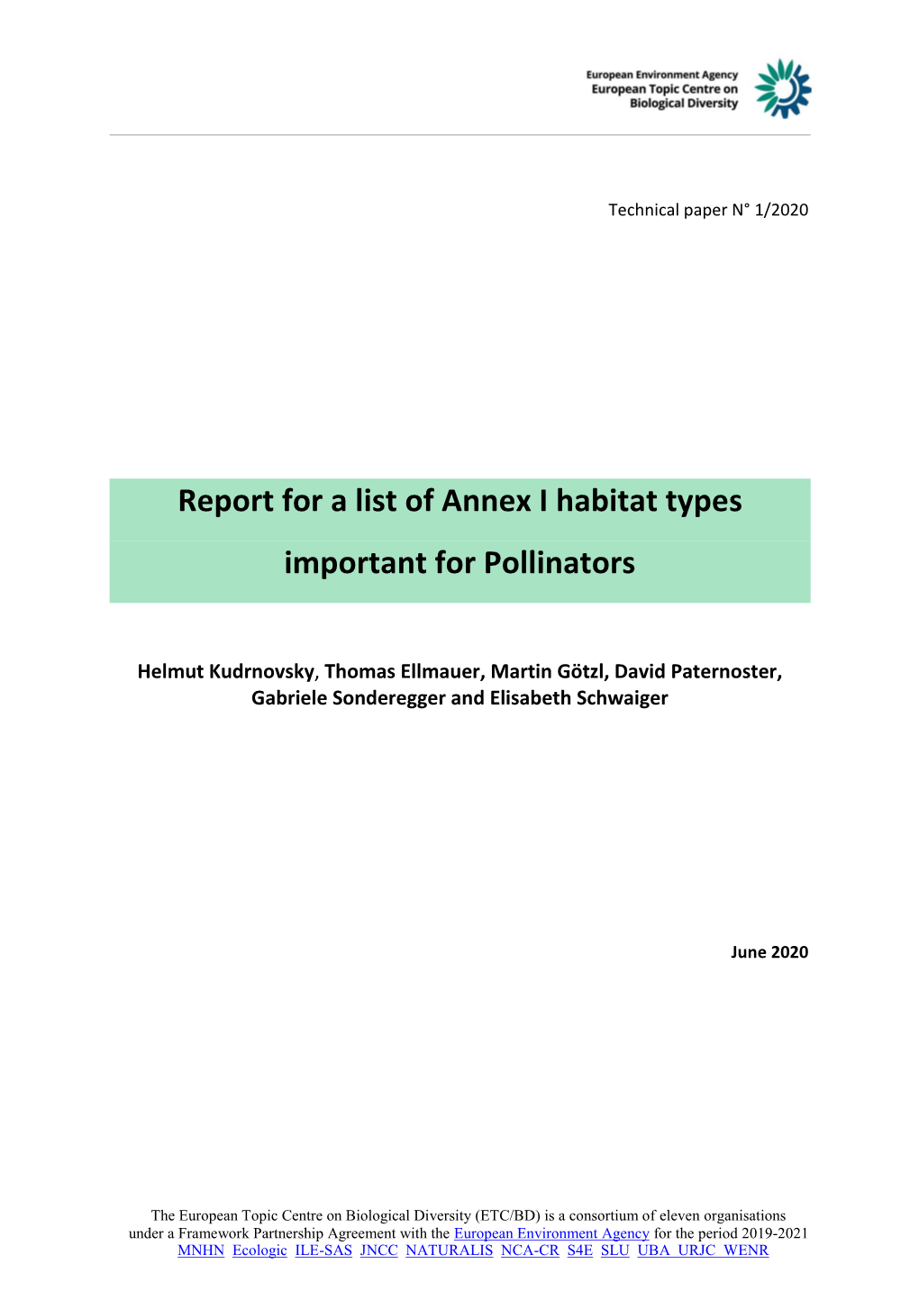 Report for a List of Annex I Habitat Types Important for Pollinators