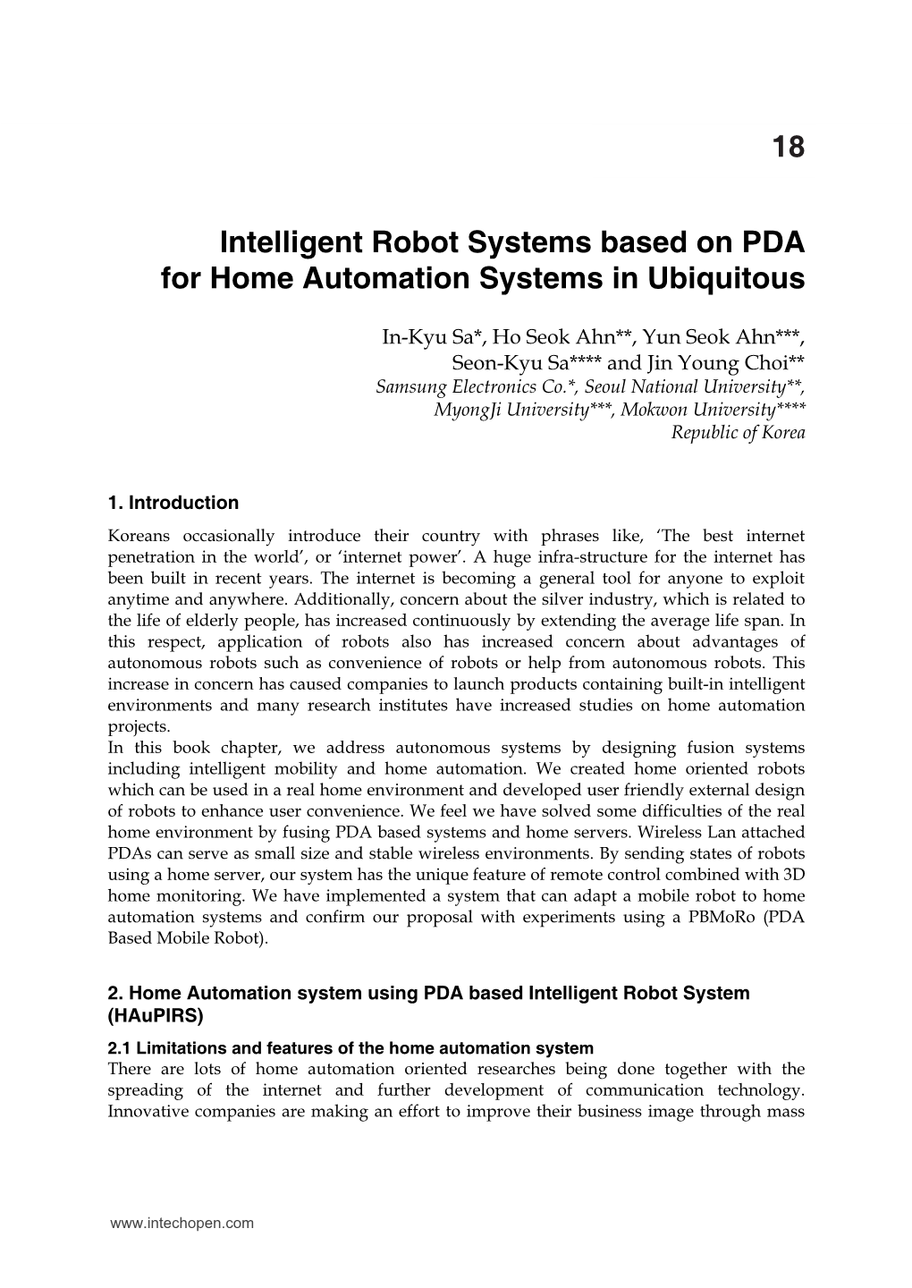 Intelligent Robot Systems Based on PDA for Home Automation Systems in Ubiquitous 279