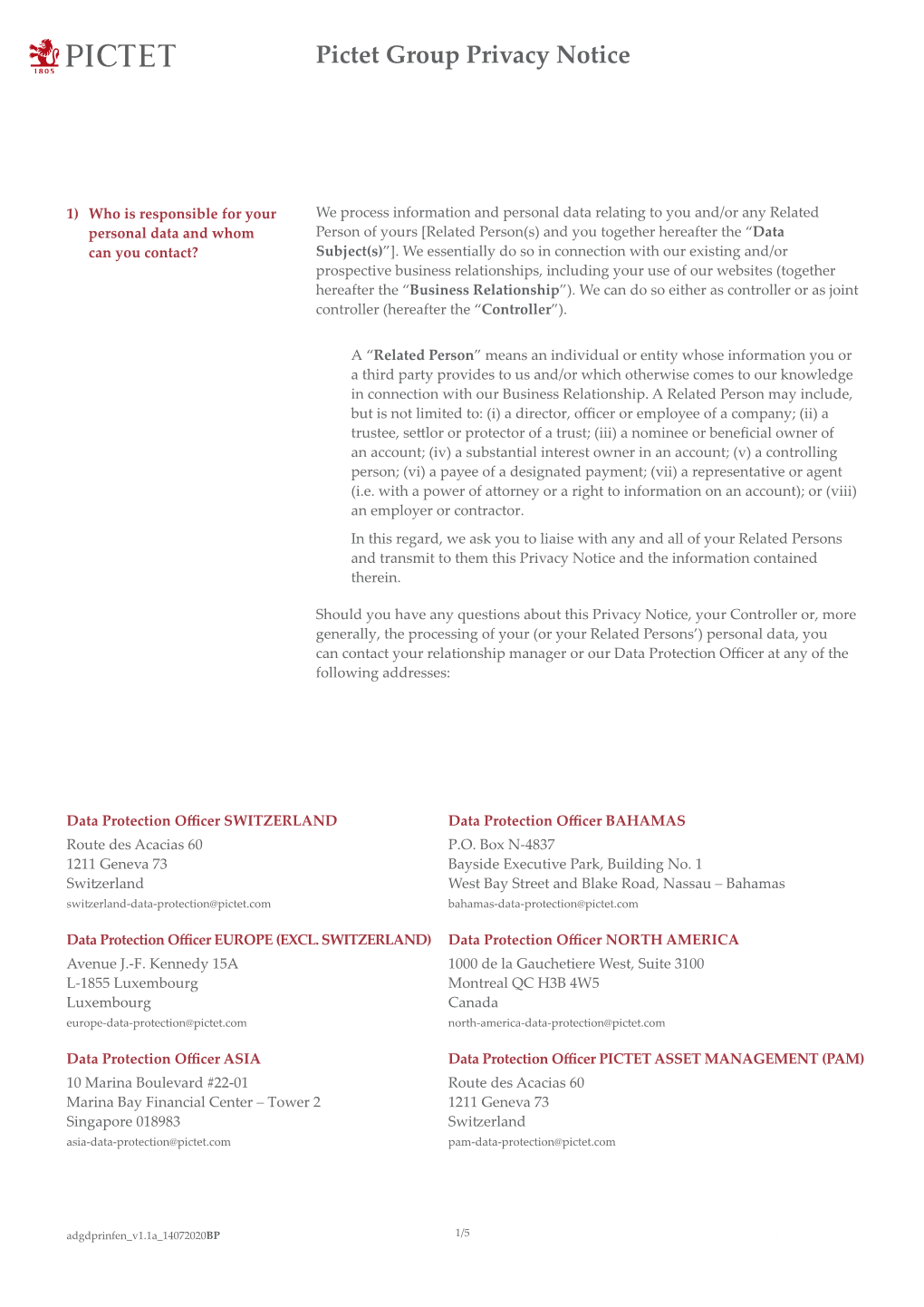 Pictet Group Privacy Notice