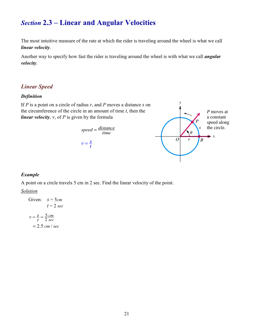 Section 2.3 – Linear and Angular Velocities