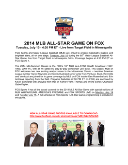 2014 MLB All-Star Game on FOX Broadcast Guide