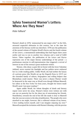 Sylvia Townsend Warner's Letters: Where Are They Now?