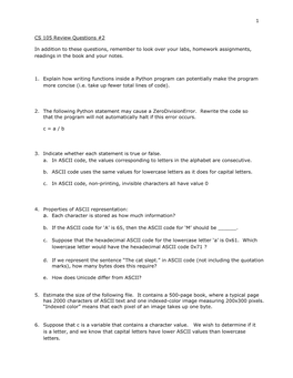 CS 105 Review Questions #2 in Addition to These Questions