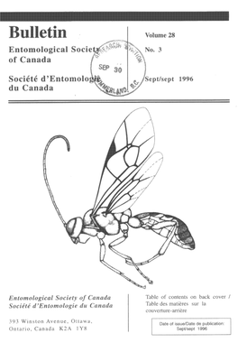 Entomological Society of Societe D'entomologie Du Canada Table Des Matieres Sur La Couverturemarriere Societe 393 Winston Avenue, Ottawa