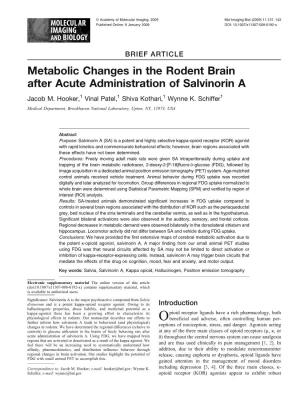 Metabolic Changes in the Rodent Brain After Acute Administration of Salvinorin a Jacob M