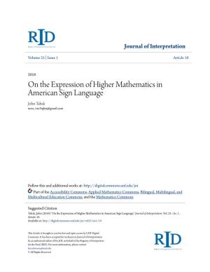 On the Expression of Higher Mathematics in American Sign Language John Tabak None, Vze3tqbu@Gmail.Com
