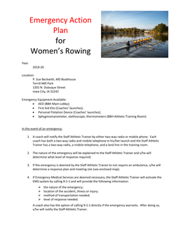 Emergency Action Plan for Women's Rowing