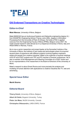 EAI Endorsed Transactions on Creative Technologies