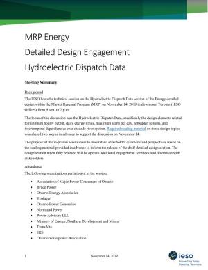 MRP Energy Detailed Design Engagement Hydroelectric Dispatch Data