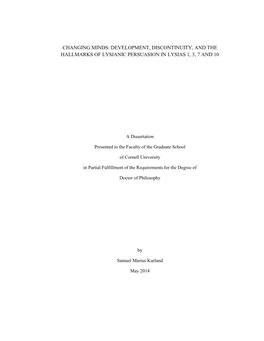 Development, Discontinuity, and the Hallmarks of Lysianic Persuasion in Lysias 1, 3, 7 and 10