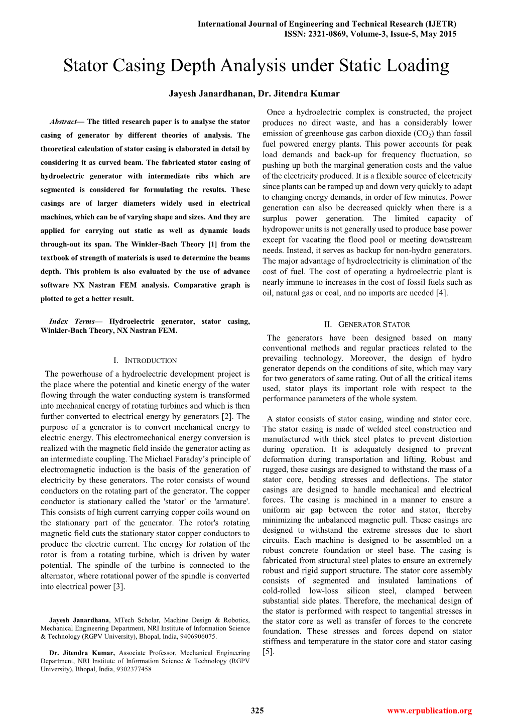 Stator Casing Depth Analysis Under Static Loading