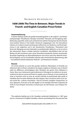 1608-2008: the Time In-Between. Major Trends in French- and English-Canadian Prose Fiction