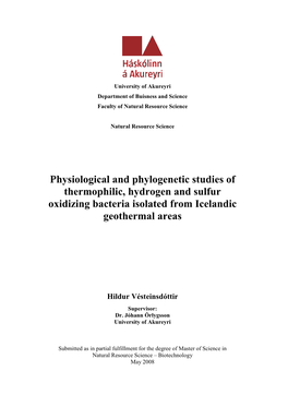 Physiological and Phylogenetic Studies of Thermophilic, Hydrogen and Sulfur Oxidizing Bacteria Isolated from Icelandic Geothermal Areas