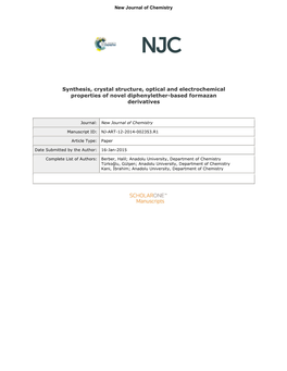 Synthesis, Crystal Structure, Optical and Electrochemical Properties of Novel Diphenylether-Based Formazan Derivatives