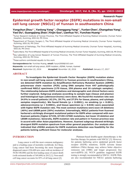 Epidermal Growth Factor Receptor (EGFR) Mutations in Non-Small Cell Lung Cancer (NSCLC) of Yunnan in Southwestern China