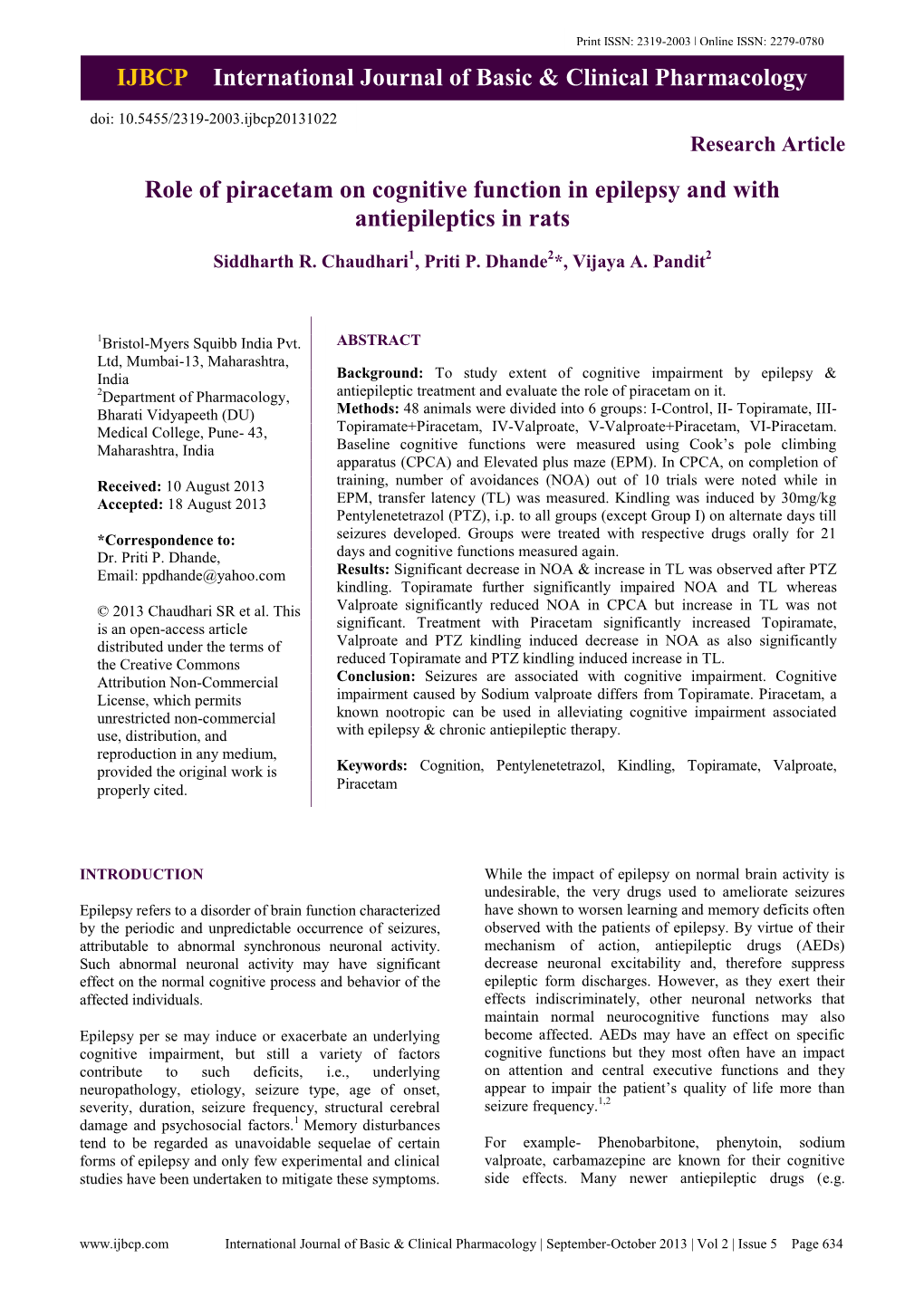 IJBCP International Journal of Basic & Clinical Pharmacology Role Of