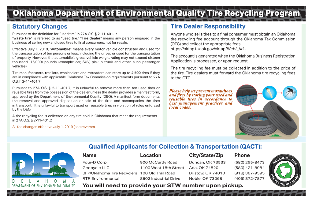 Oklahoma Department of Environmental Quality Tire Recycling Program