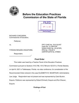 Before the Education Practices Commission of the State of Florida
