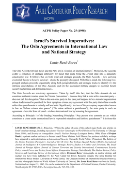 The Oslo Agreements in International Law and National Strategy
