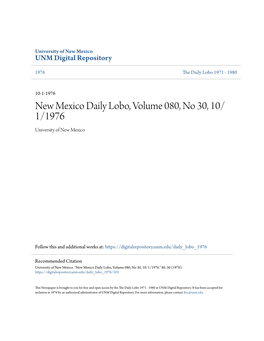 New Mexico Daily Lobo, Volume 080, No 30, 10/1/1976." 80, 30 (1976)