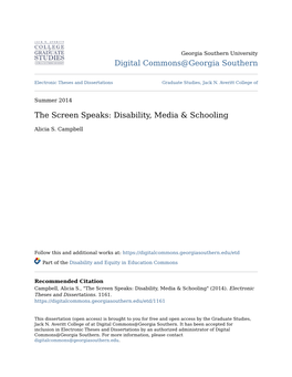 The Screen Speaks: Disability, Media & Schooling