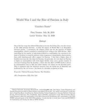 World War I and the Rise of Fascism in Italy