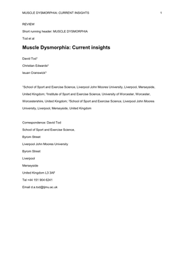 Muscle Dysmorphia: Current Insights 1