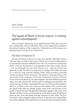 The Legend of Shirin in Syriac Sources. a Warning Against Caesaropapism?