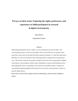 Exploring the Rights, Preferences, and Experiences of Child Participants in Research in Digital Environments