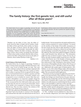 The Family History: the First Genetic Test, and Still Useful After All Those Years?